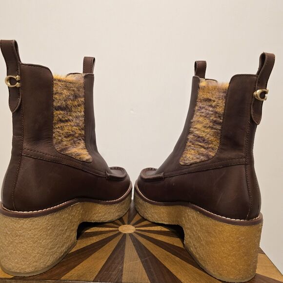 Coach Delaney Chelsea Boots Brown Leather Size 10 Chunky Lug Platform Sole Boho - Picture 12 of 16